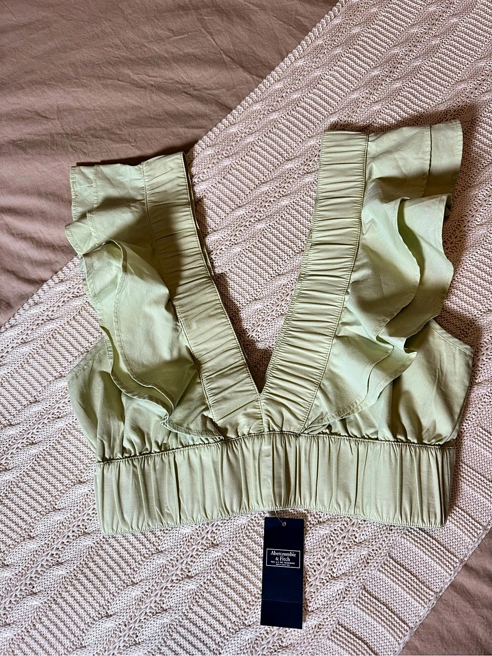 Abercrombie & Fitch Ruffle-Sleeve Crop Top Green Small NWT
